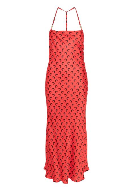 moon printed satin long dress woman red MARINE SERRE | WDR302B CWOV0060RD10